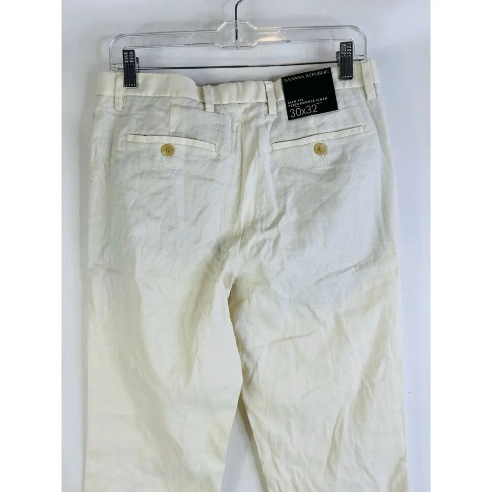 New Banana Republic Slim Fit Performance Linen Pants Ivory Mens 30x32